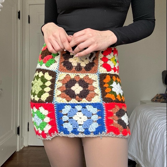 Vintage Dresses & Skirts - Crochet granny square patchwork  mini skirt
